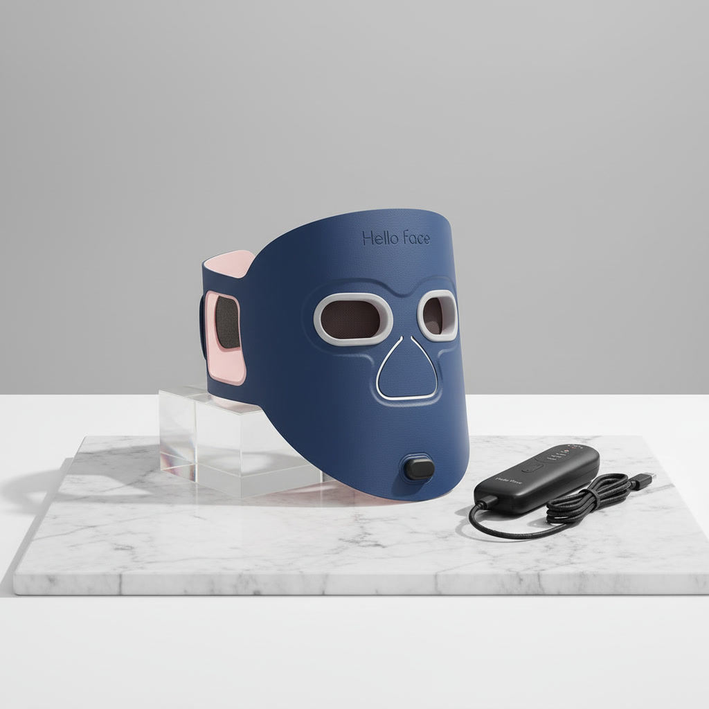 ZURAL LED Face Mask on marble surface with controller